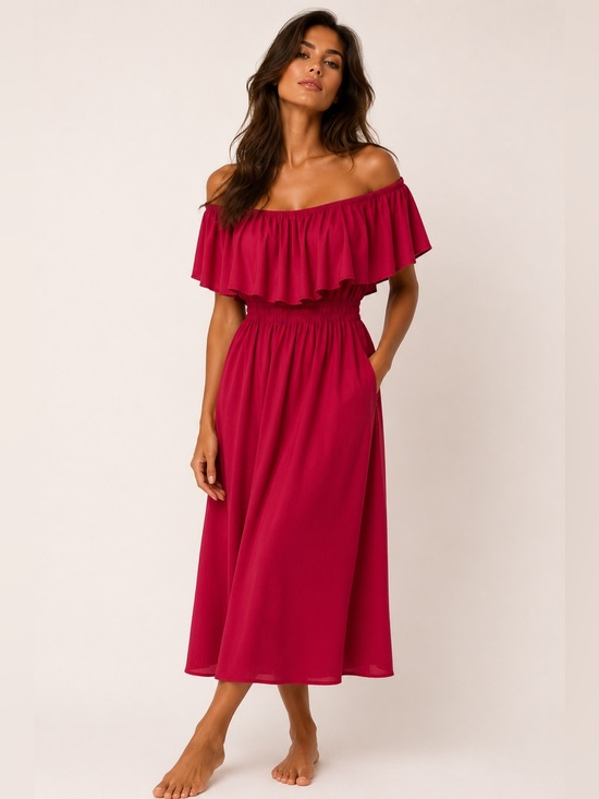 Thanth Dresses & Skirts - Thanth Off-Shoulder Maxi Dress Cottagecore Romantic Elegant Ruffle Soft Feminine